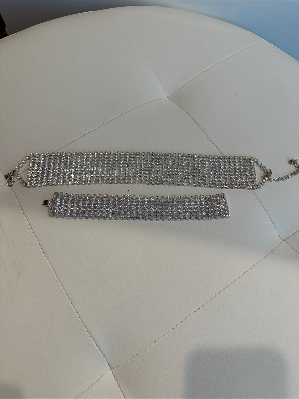 Silver Crystal Layered Choker and Bracelet Set